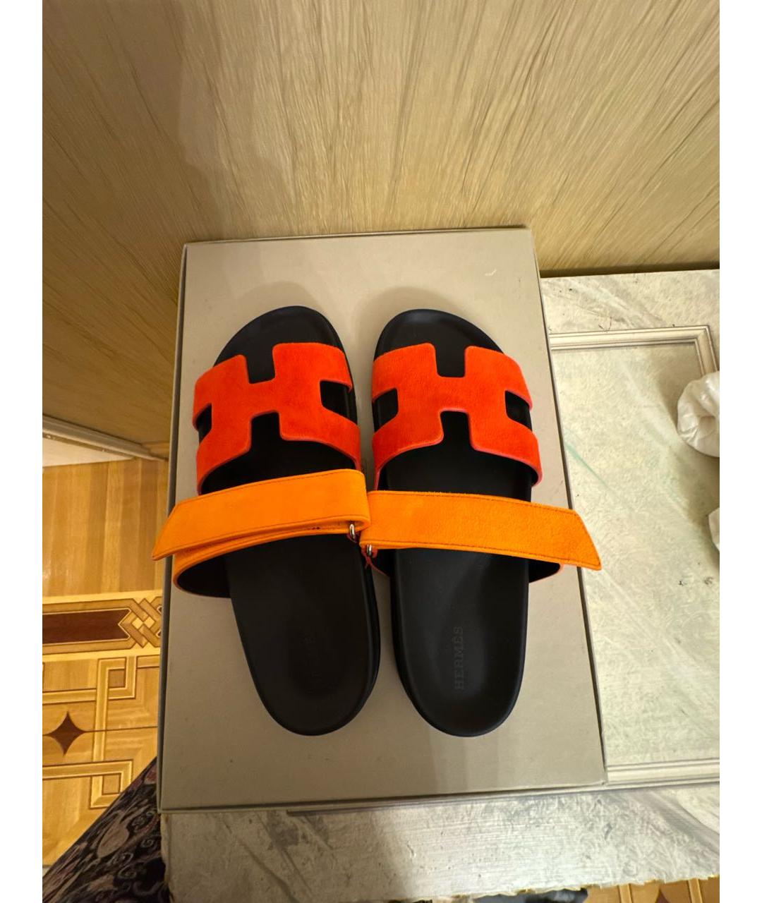 HERMES Красные замшевые шлепанцы, фото 3