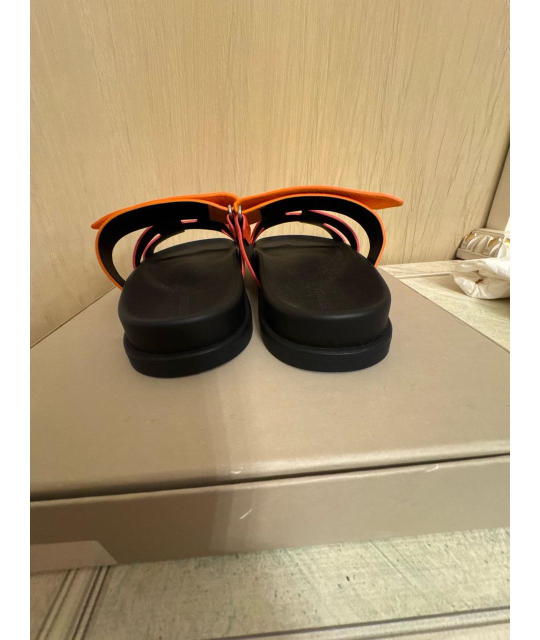 HERMES Красные замшевые шлепанцы, фото 4