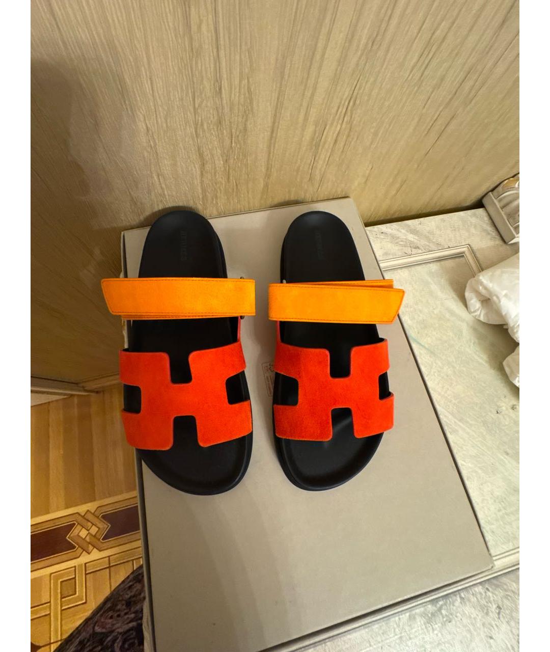 HERMES Красные замшевые шлепанцы, фото 2