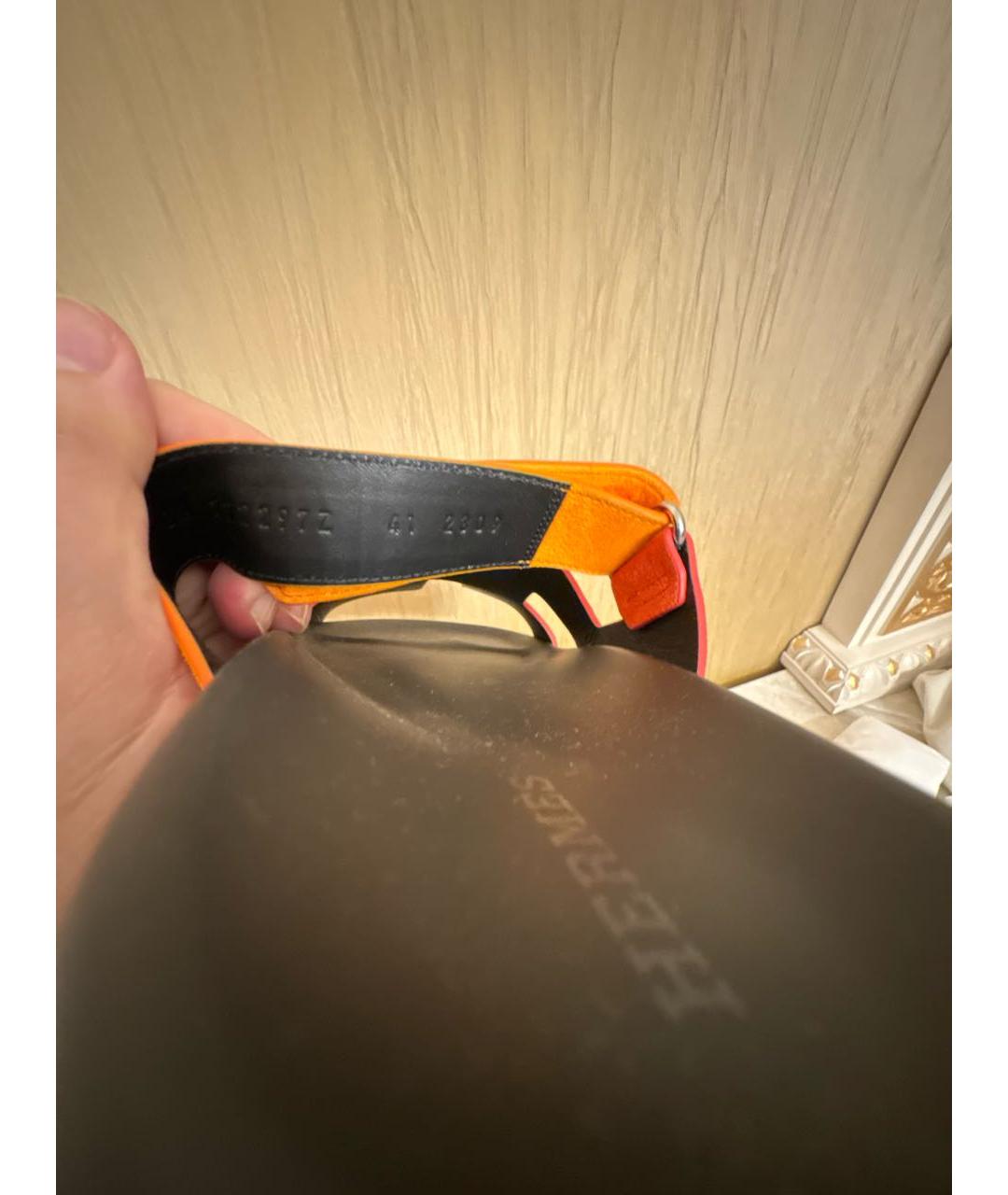 HERMES Красные замшевые шлепанцы, фото 5