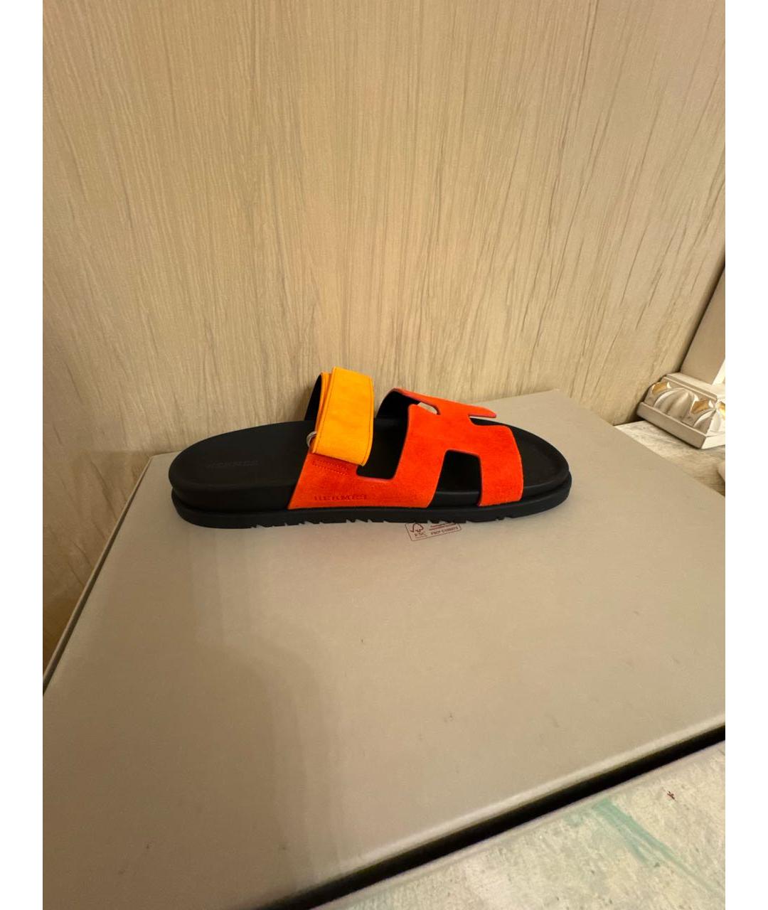 HERMES Красные замшевые шлепанцы, фото 6