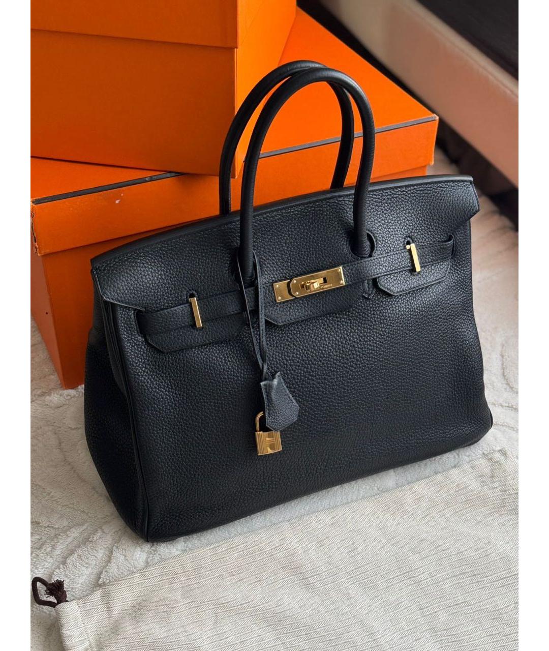 HERMES Черная кожаная сумка с короткими ручками, фото 9