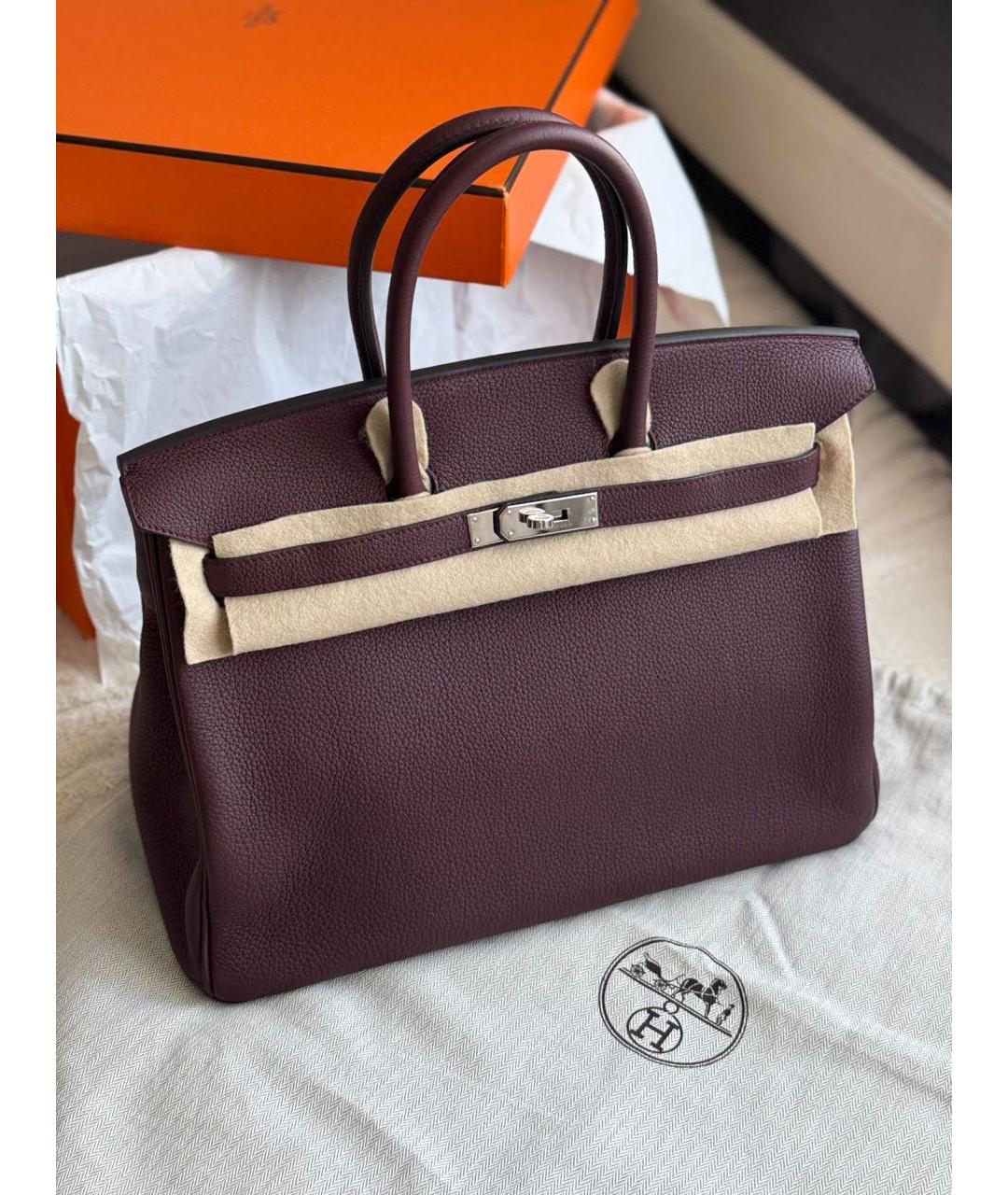 HERMES Бордовая кожаная сумка с короткими ручками, фото 9