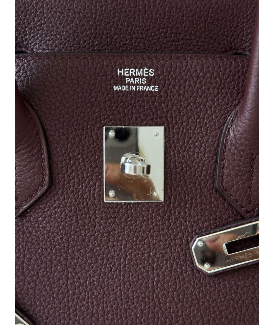 HERMES Бордовая кожаная сумка с короткими ручками, фото 6