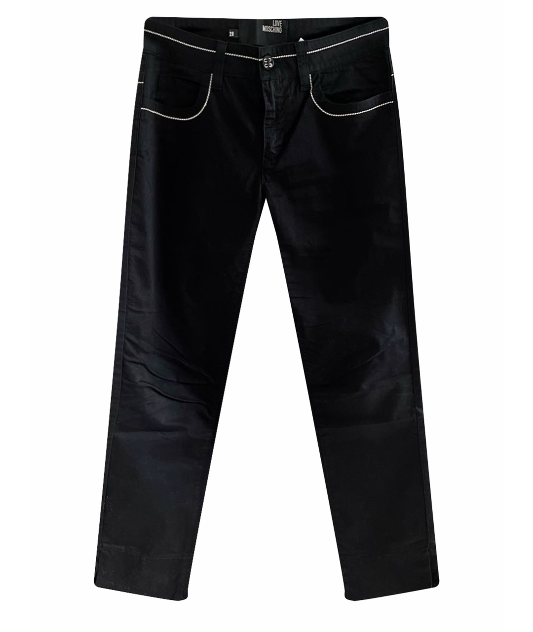LOVE MOSCHINO Темно-синие хлопко-эластановые брюки узкие, фото 1