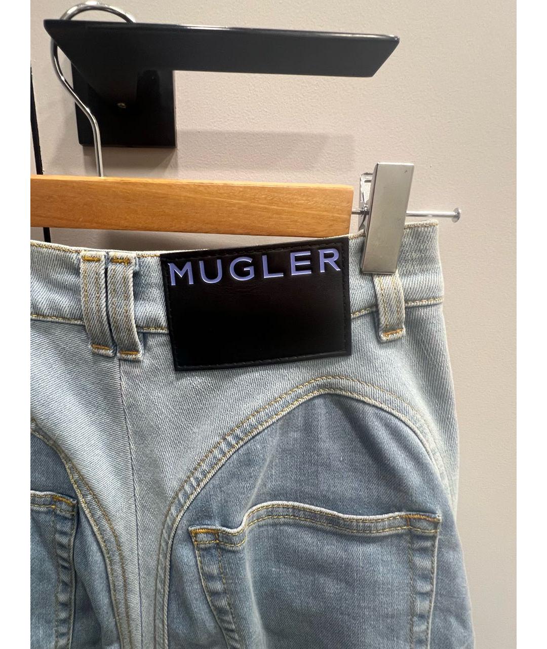 MUGLER Голубые хлопко-эластановые джинсы слим, фото 4