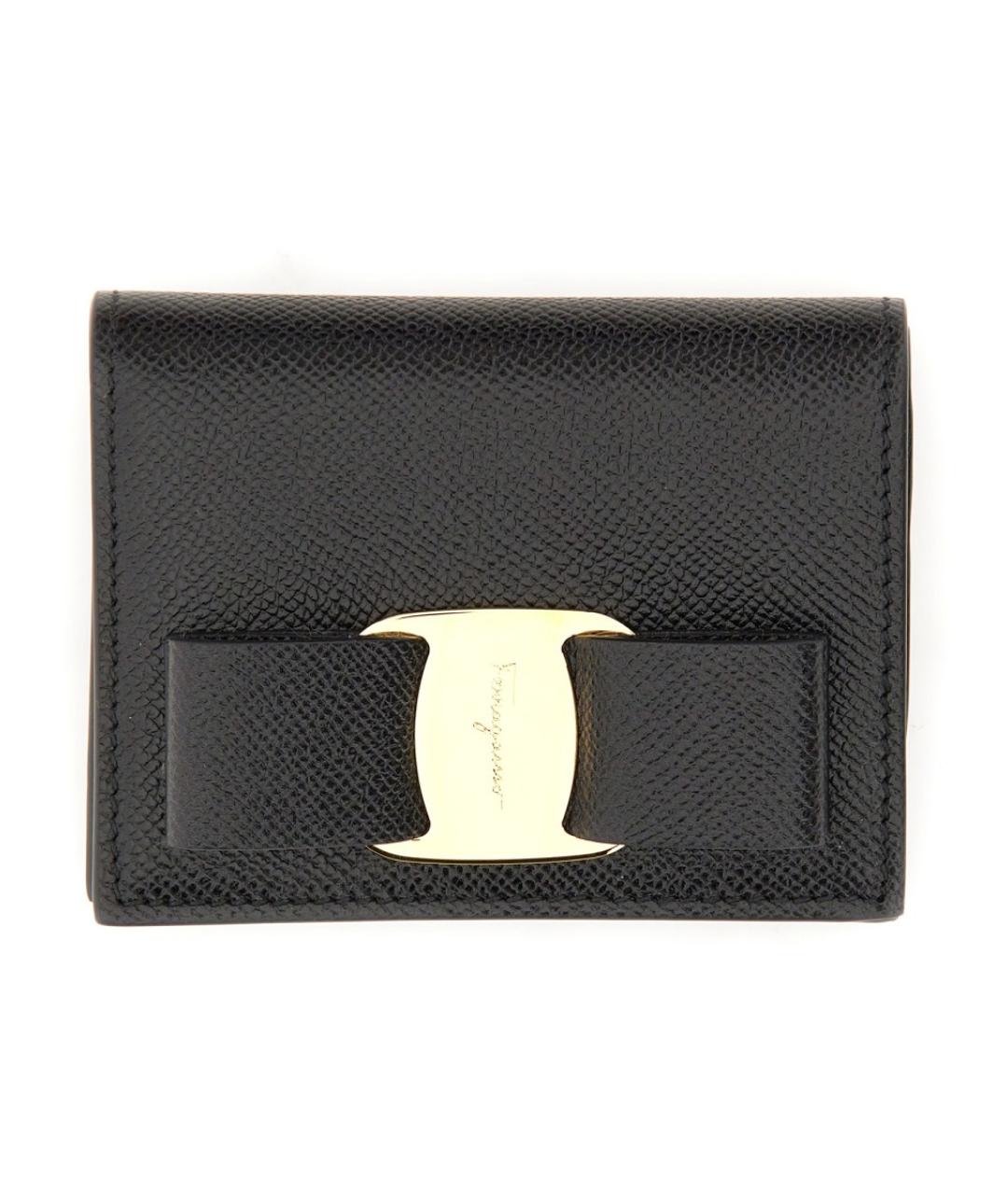 FERRAGAMO Черный кожаный кошелек, фото 1