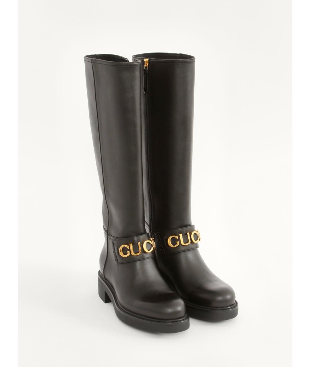 GUCCI Черные кожаные сапоги, фото 2