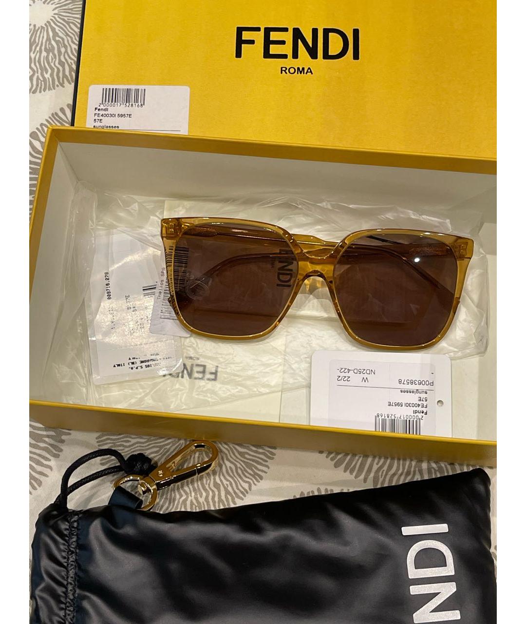 FENDI Коричневые пластиковые солнцезащитные очки, фото 7