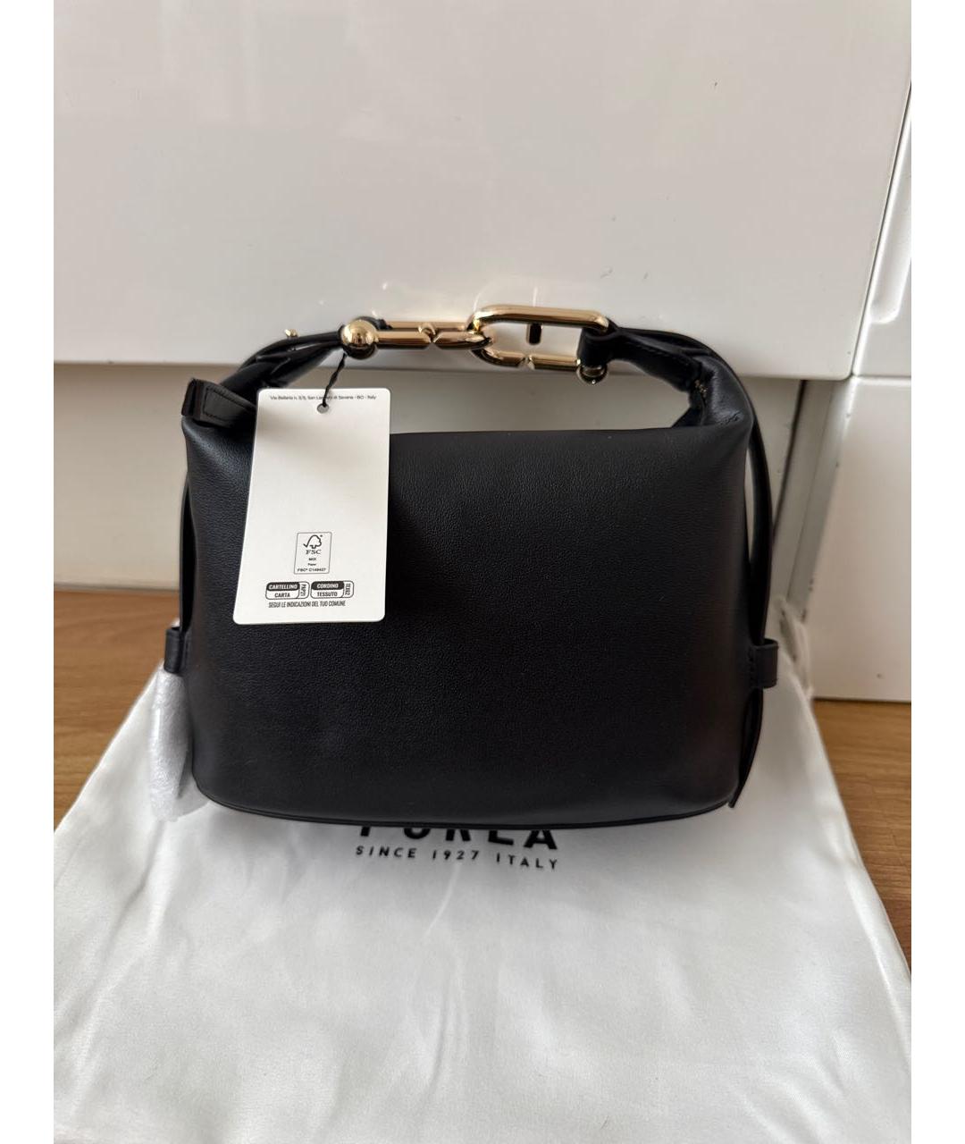 FURLA Черная кожаная сумка с короткими ручками, фото 3