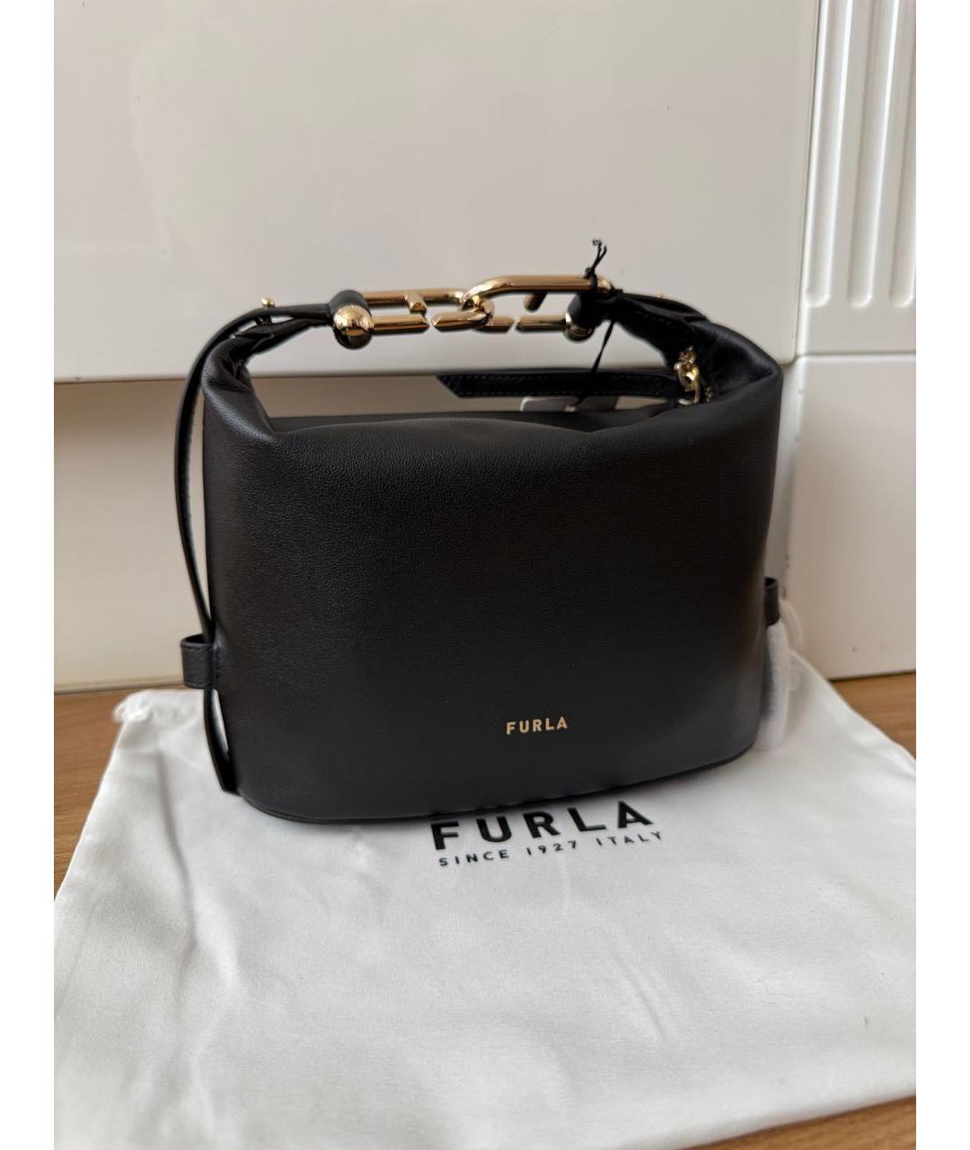 FURLA Черная кожаная сумка с короткими ручками, фото 2