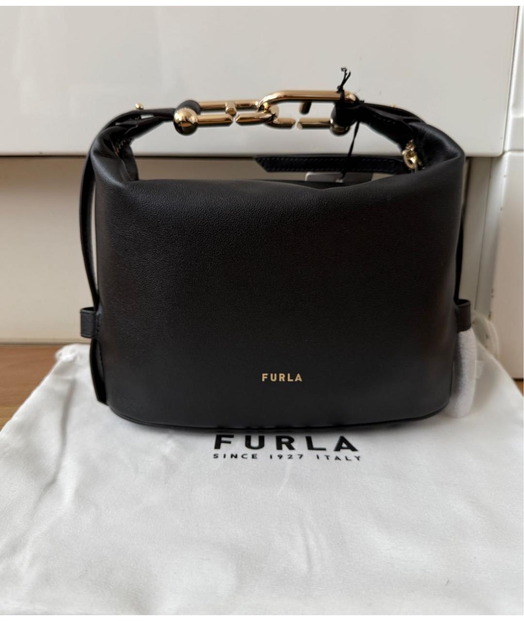 FURLA Черная кожаная сумка с короткими ручками, фото 6