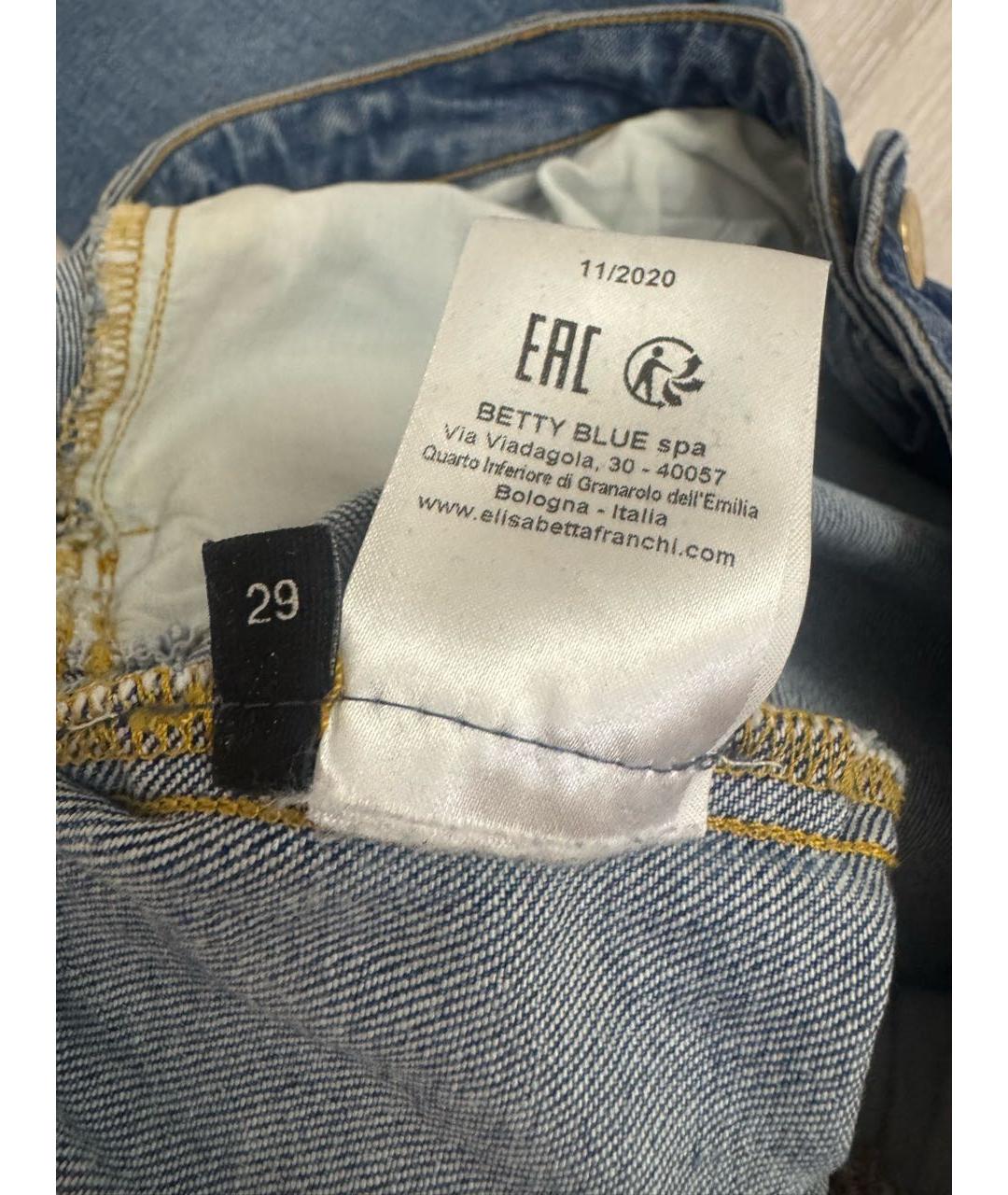 ELISABETTA FRANCHI Синие хлопковые джинсы слим, фото 4