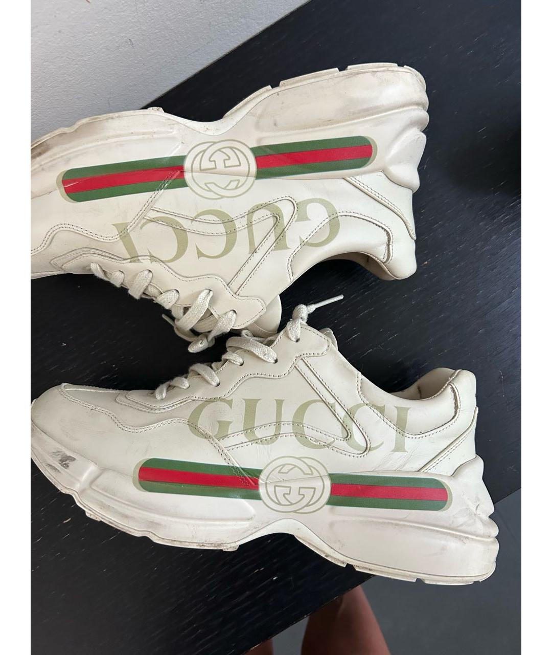 GUCCI Бежевые кожаные низкие кроссовки / кеды, фото 8