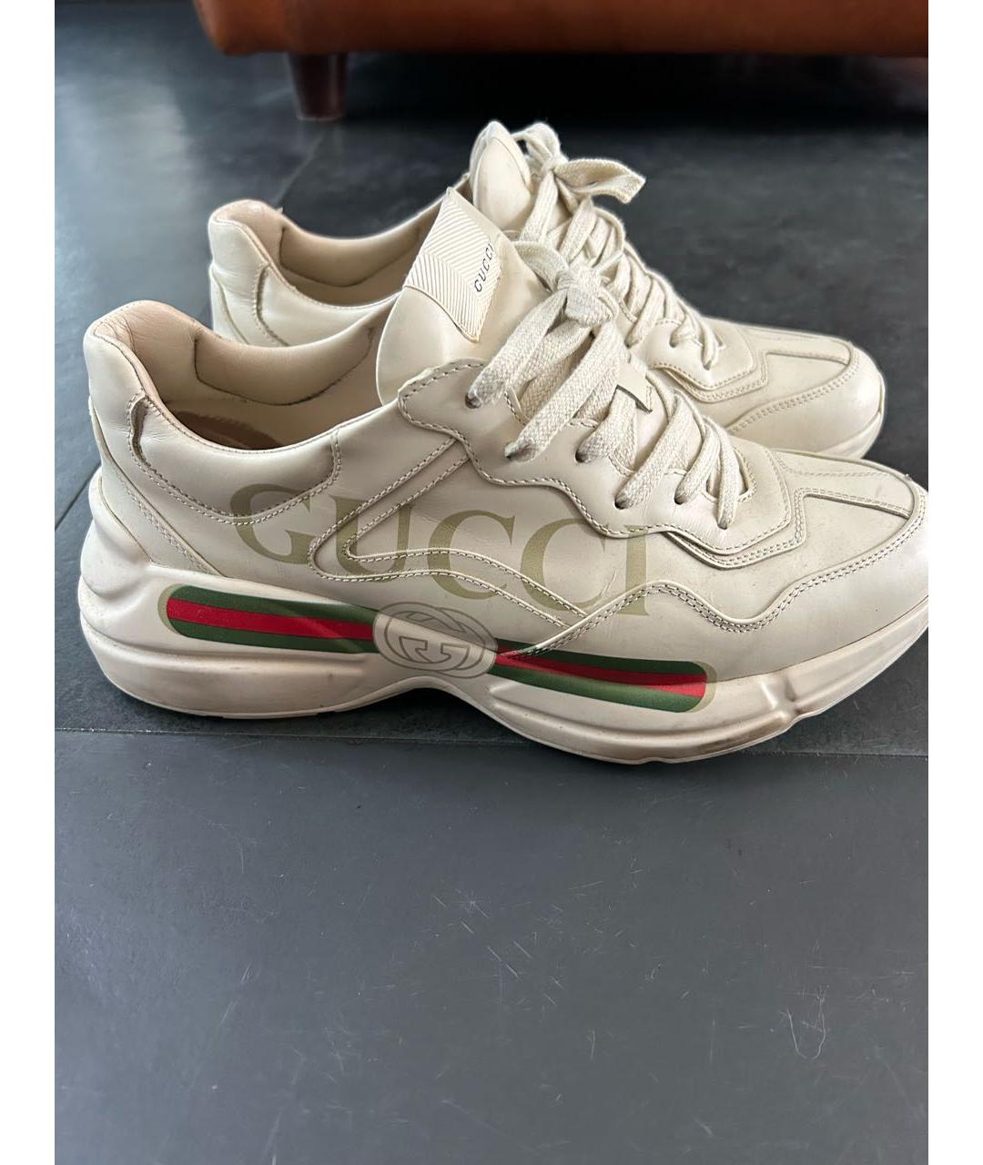 GUCCI Бежевые кожаные низкие кроссовки / кеды, фото 6