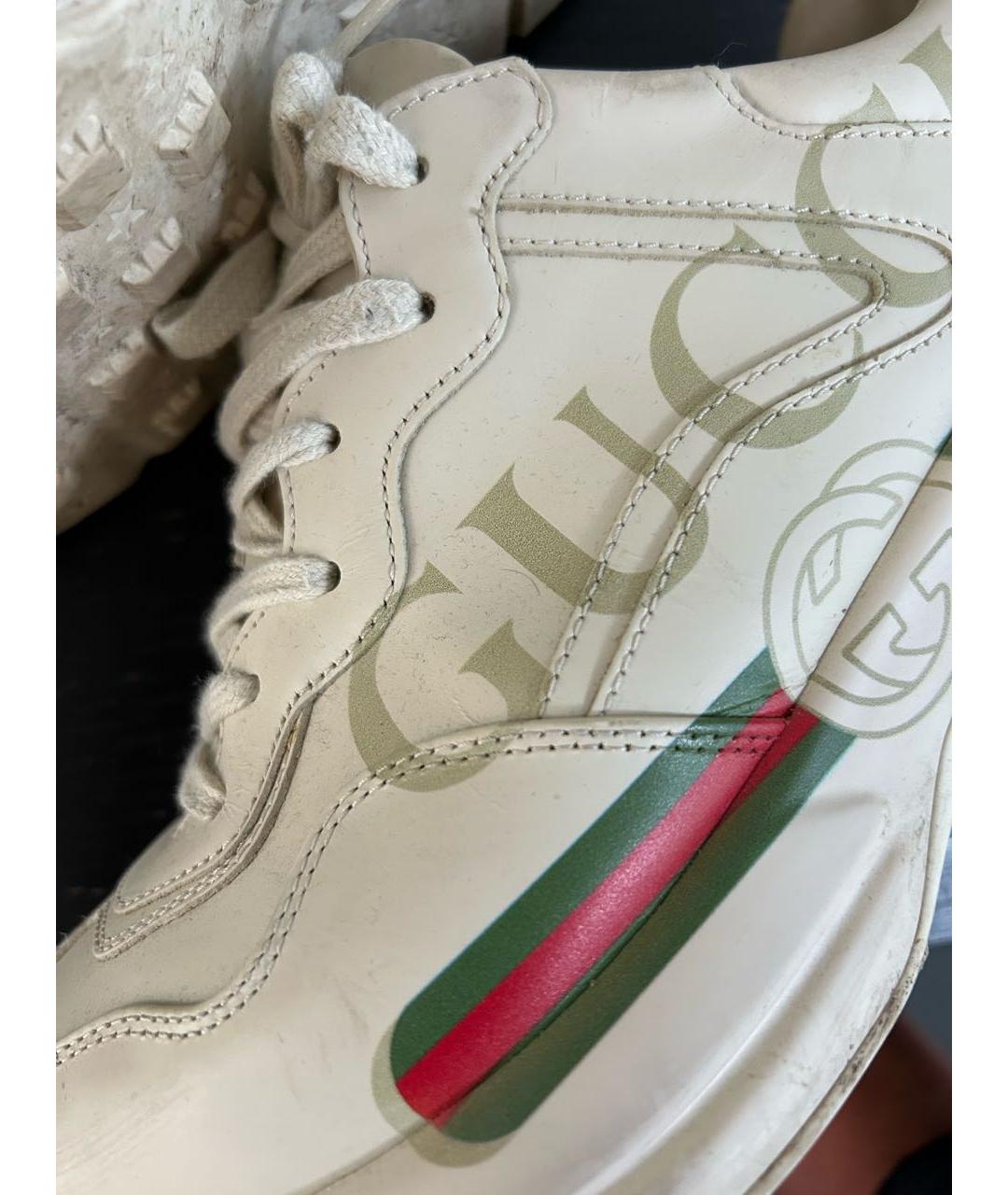 GUCCI Бежевые кожаные низкие кроссовки / кеды, фото 5