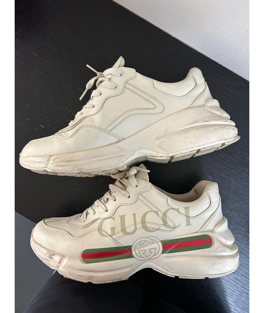 GUCCI Бежевые кожаные низкие кроссовки / кеды, фото 7