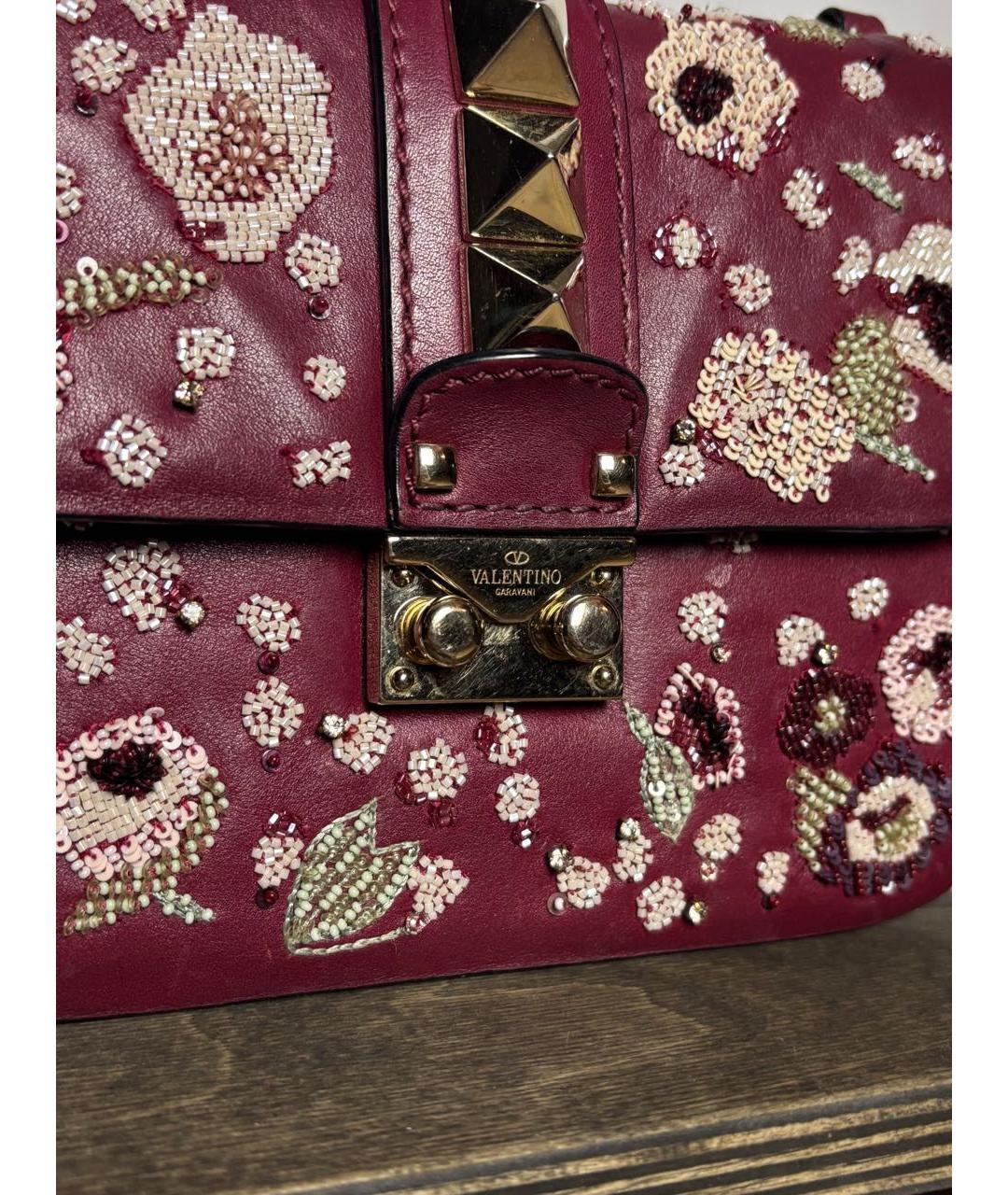 VALENTINO Бордовая кожаная сумка через плечо, фото 5