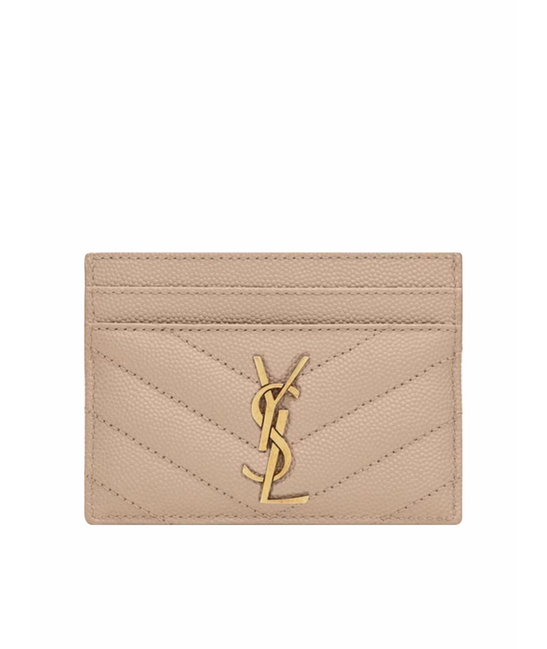 SAINT LAURENT Бежевый кожаный кардхолдер, фото 1