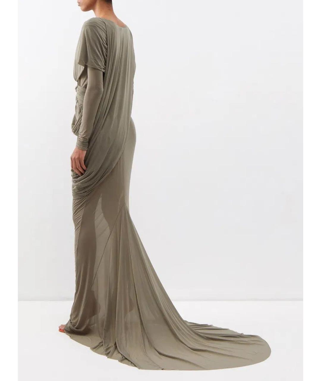 RICK OWENS Хаки шелковое вечернее платье, фото 3