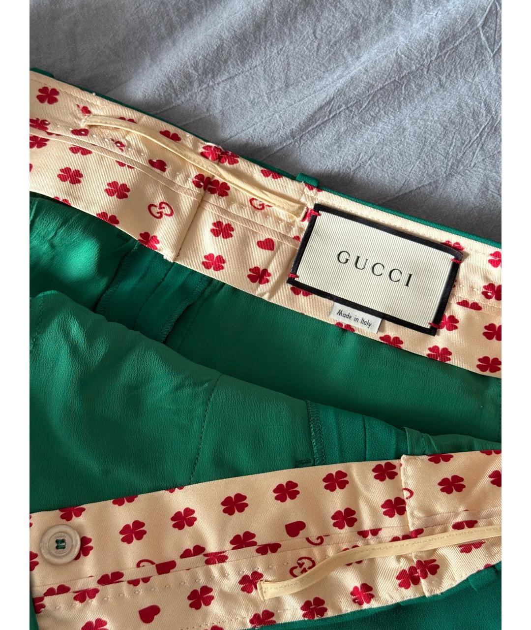 GUCCI Зеленые полиэстеровые прямые брюки, фото 8