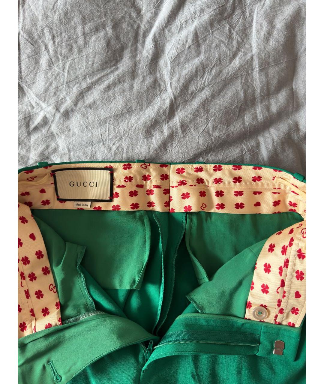 GUCCI Зеленые полиэстеровые прямые брюки, фото 3