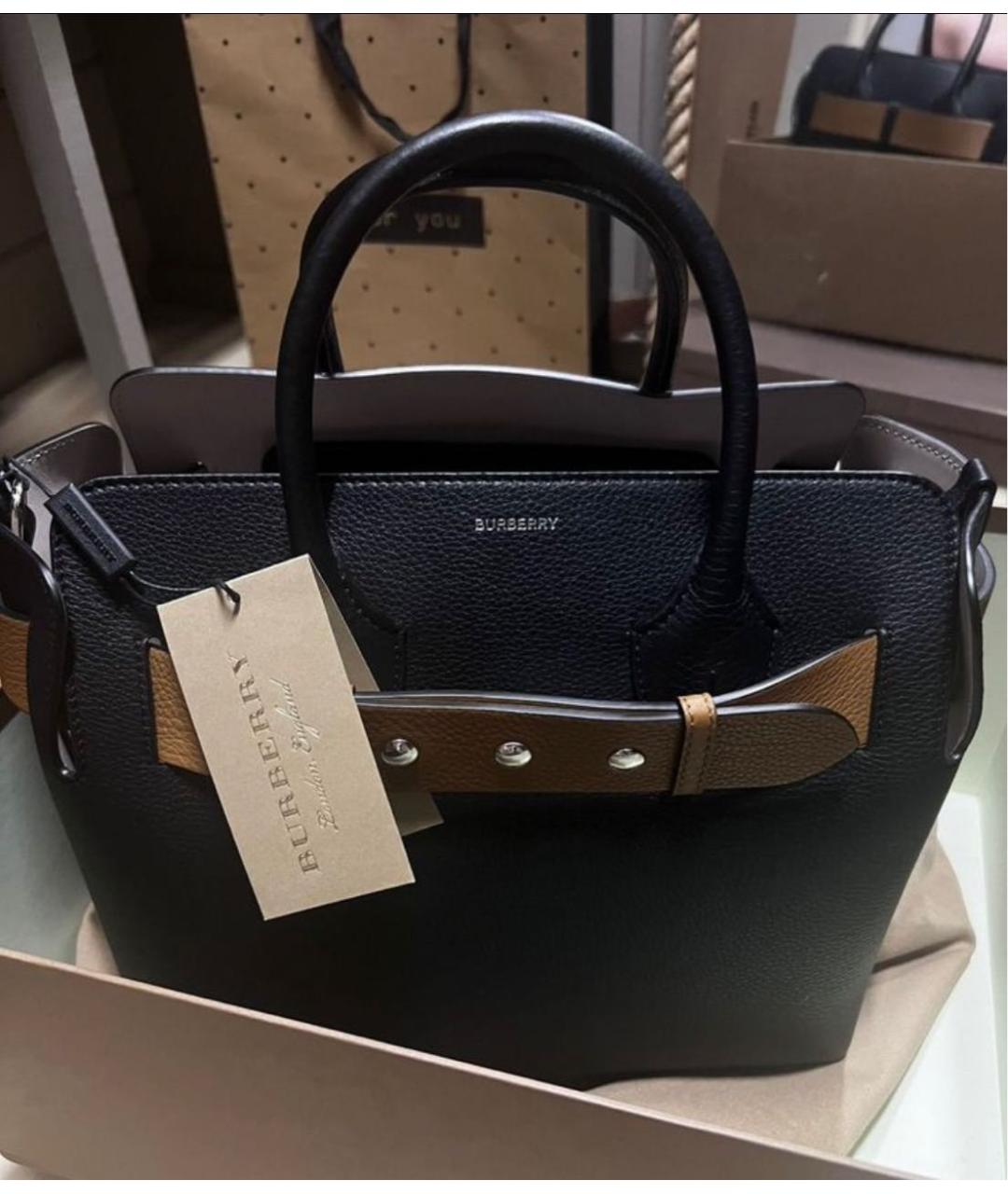 BURBERRY Черная кожаная сумка тоут, фото 2