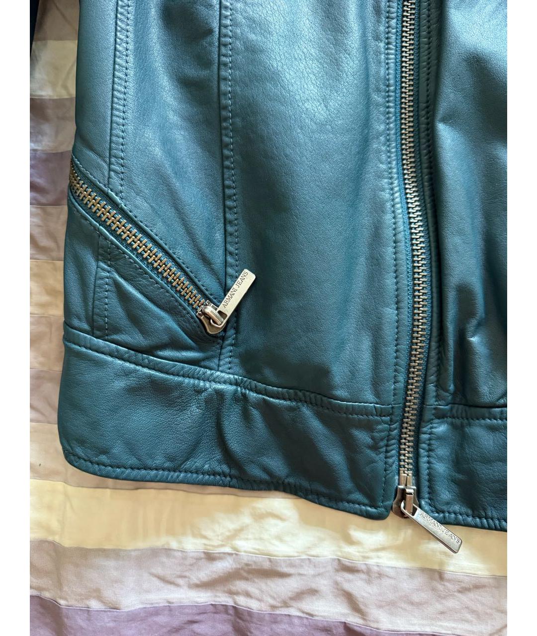 ARMANI JEANS Зеленая кожаная куртка, фото 4