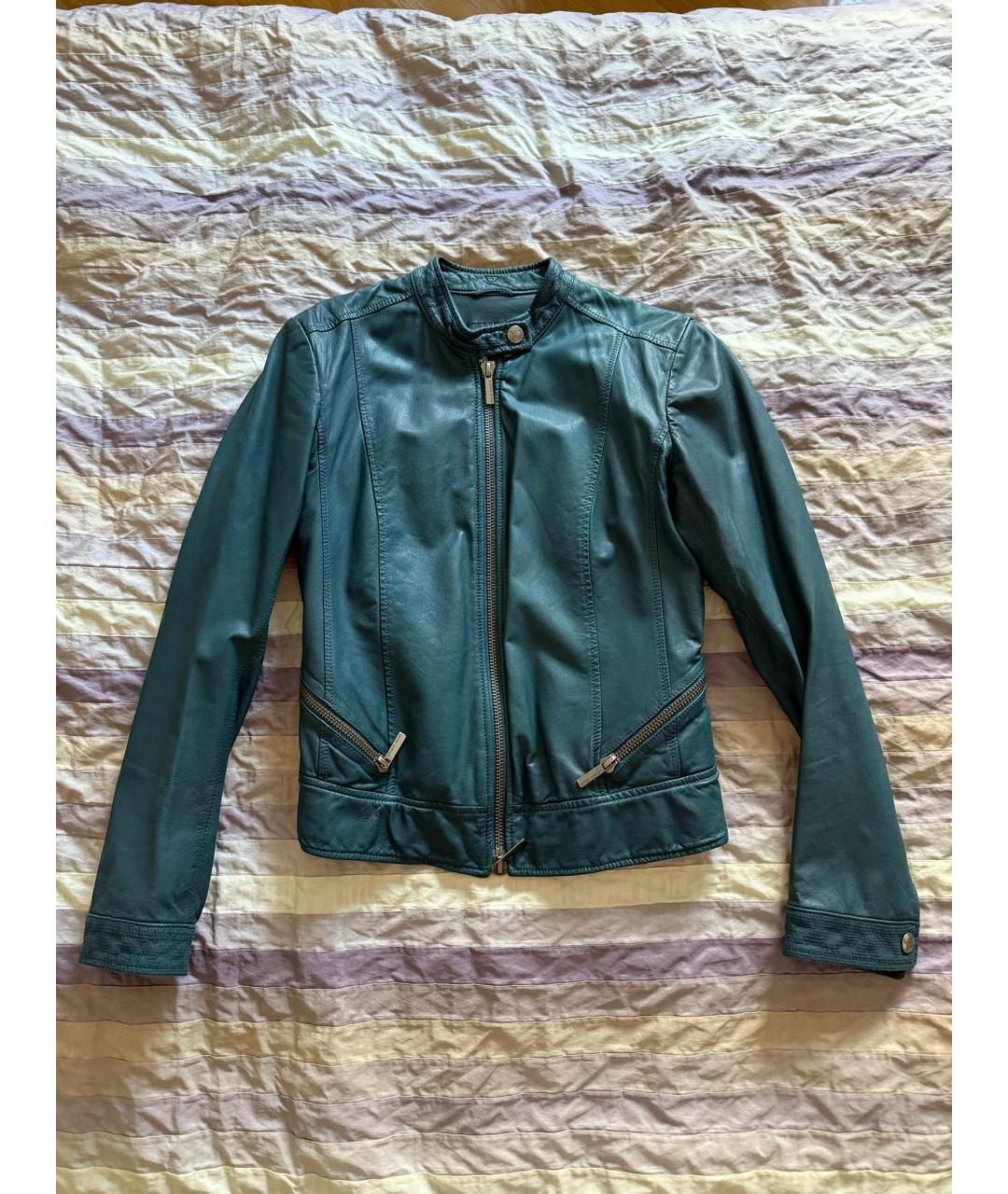 ARMANI JEANS Зеленая кожаная куртка, фото 8