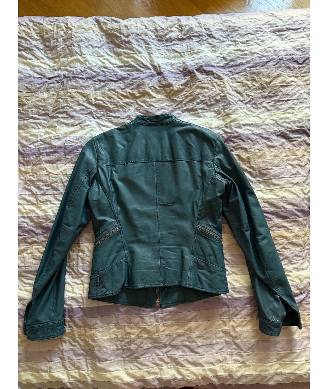 ARMANI JEANS Зеленая кожаная куртка, фото 2