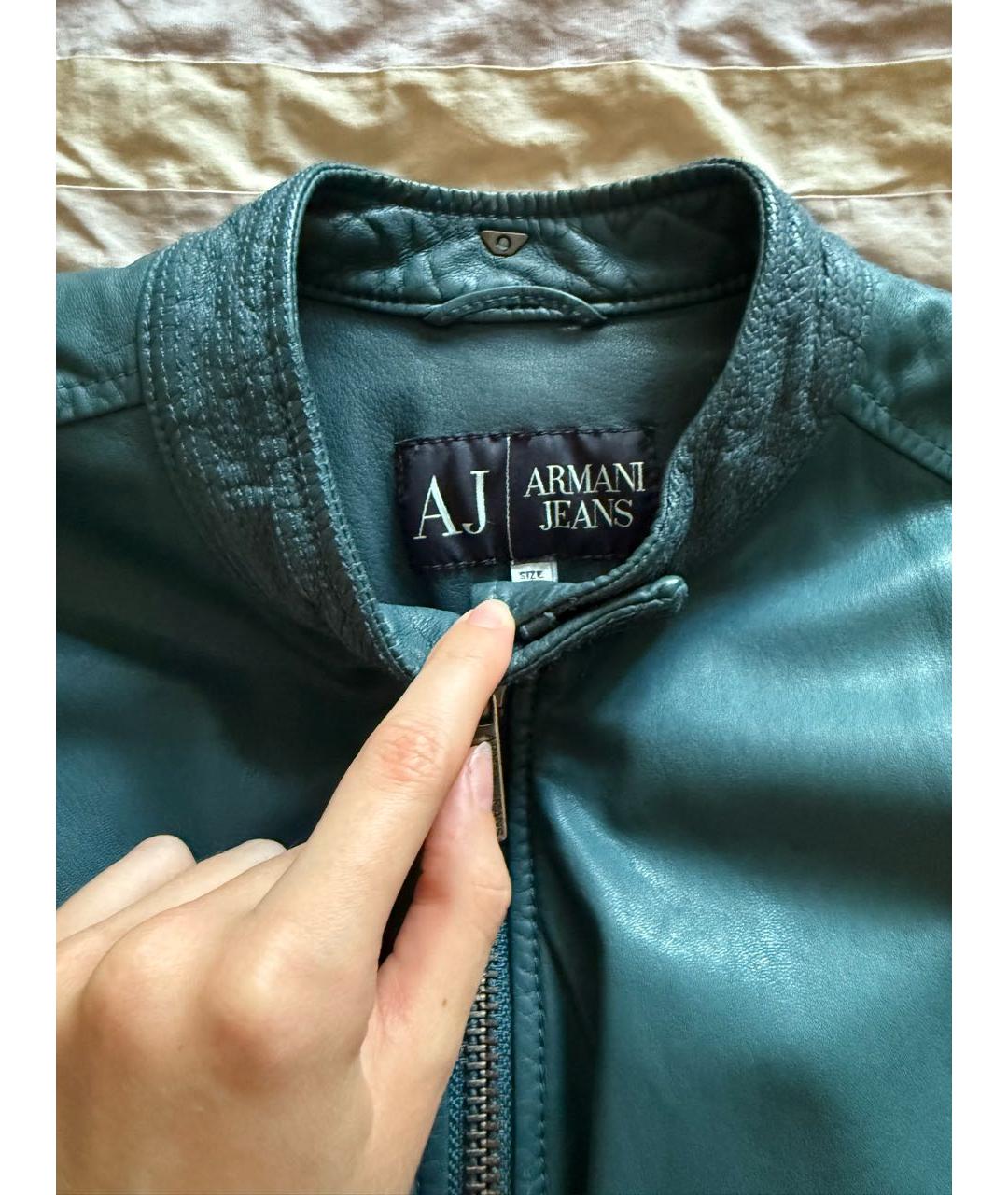 ARMANI JEANS Зеленая кожаная куртка, фото 3