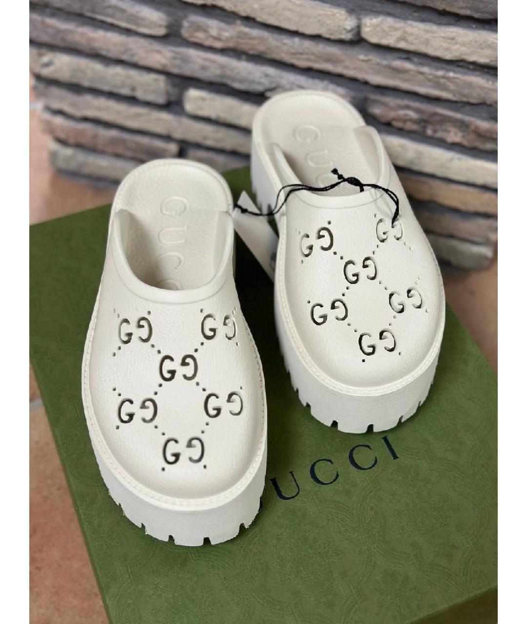 GUCCI Бежевые резиновые сабо, фото 2