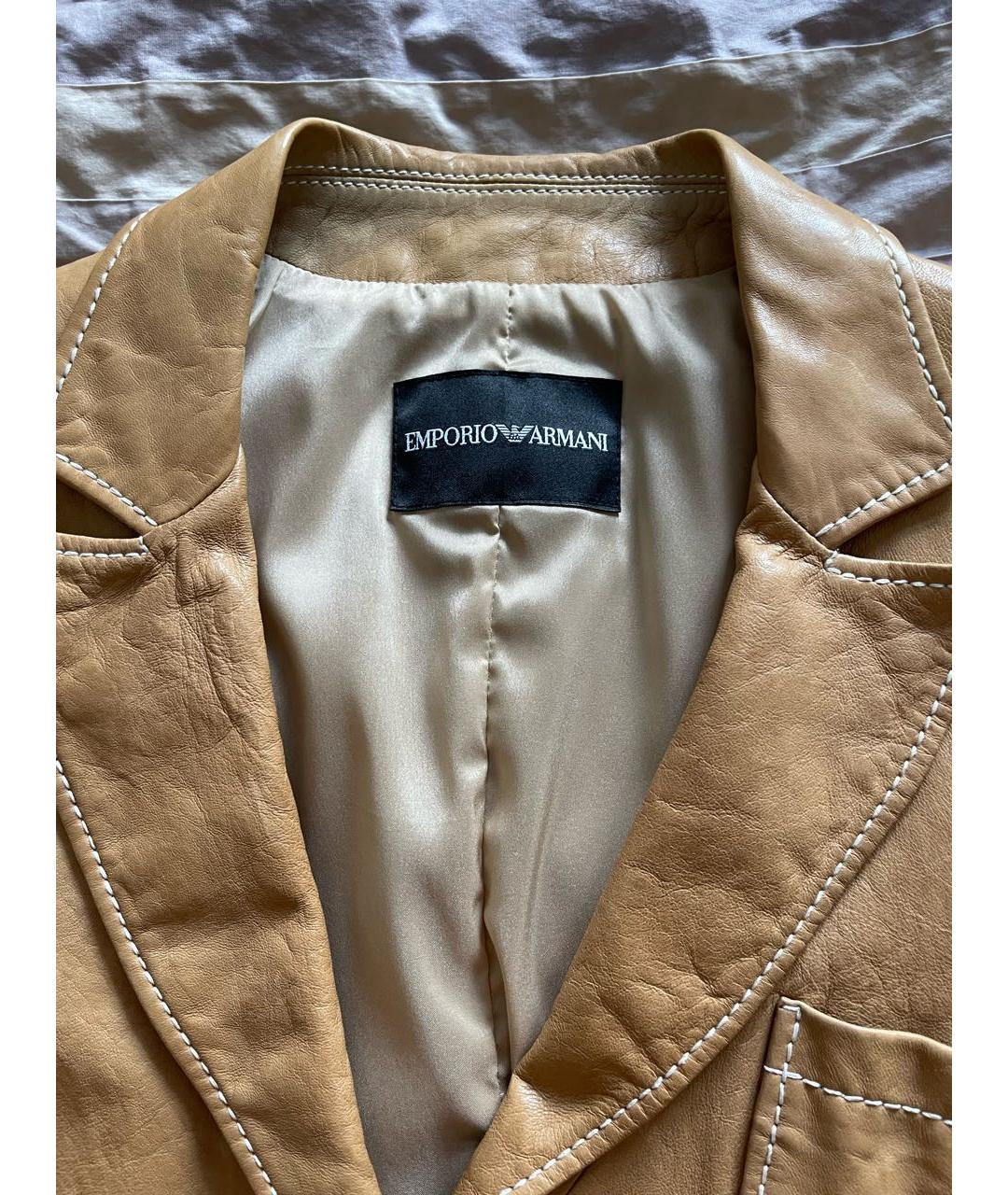 EMPORIO ARMANI Бежевая кожаная куртка, фото 4