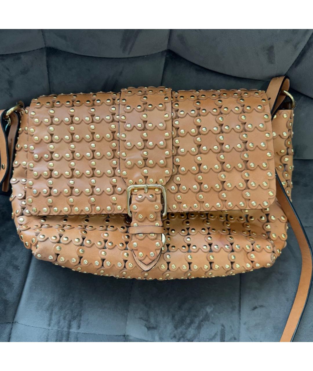 RED VALENTINO Горчичная кожаная сумка с короткими ручками, фото 2