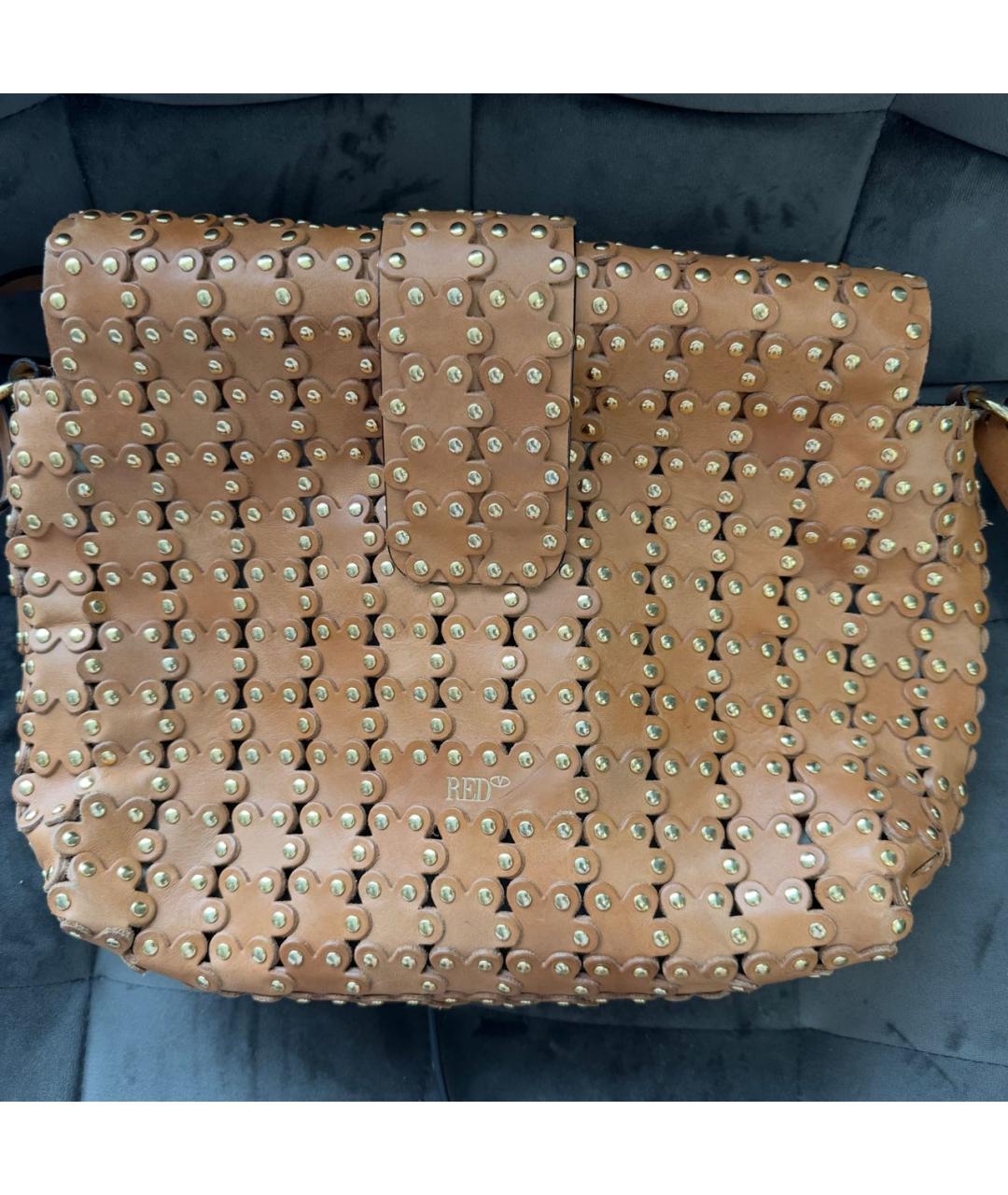 RED VALENTINO Горчичная кожаная сумка с короткими ручками, фото 3