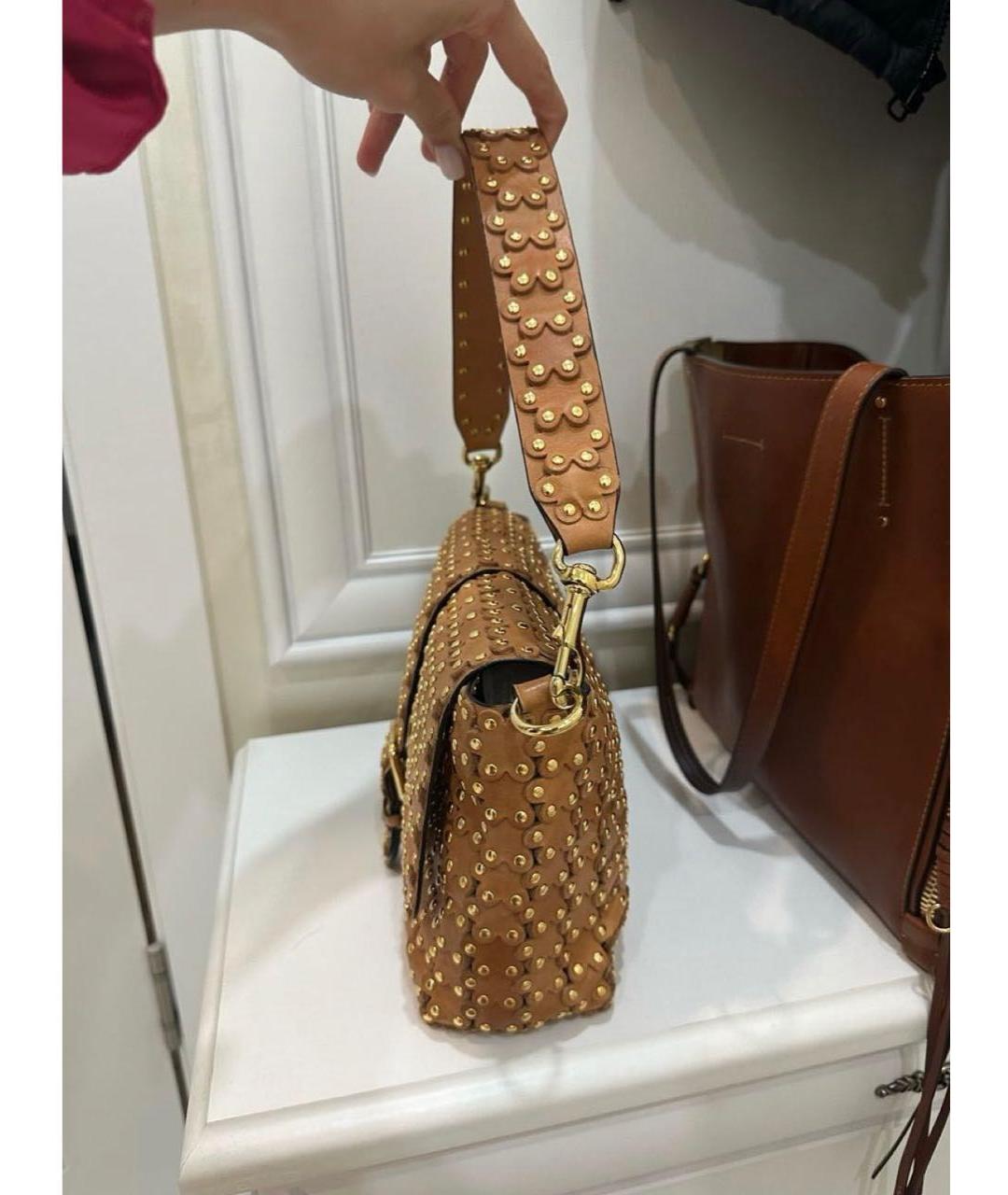 RED VALENTINO Горчичная кожаная сумка с короткими ручками, фото 3