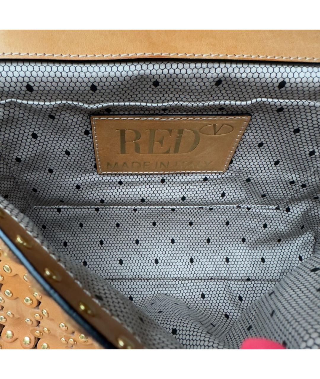 RED VALENTINO Горчичная кожаная сумка с короткими ручками, фото 5