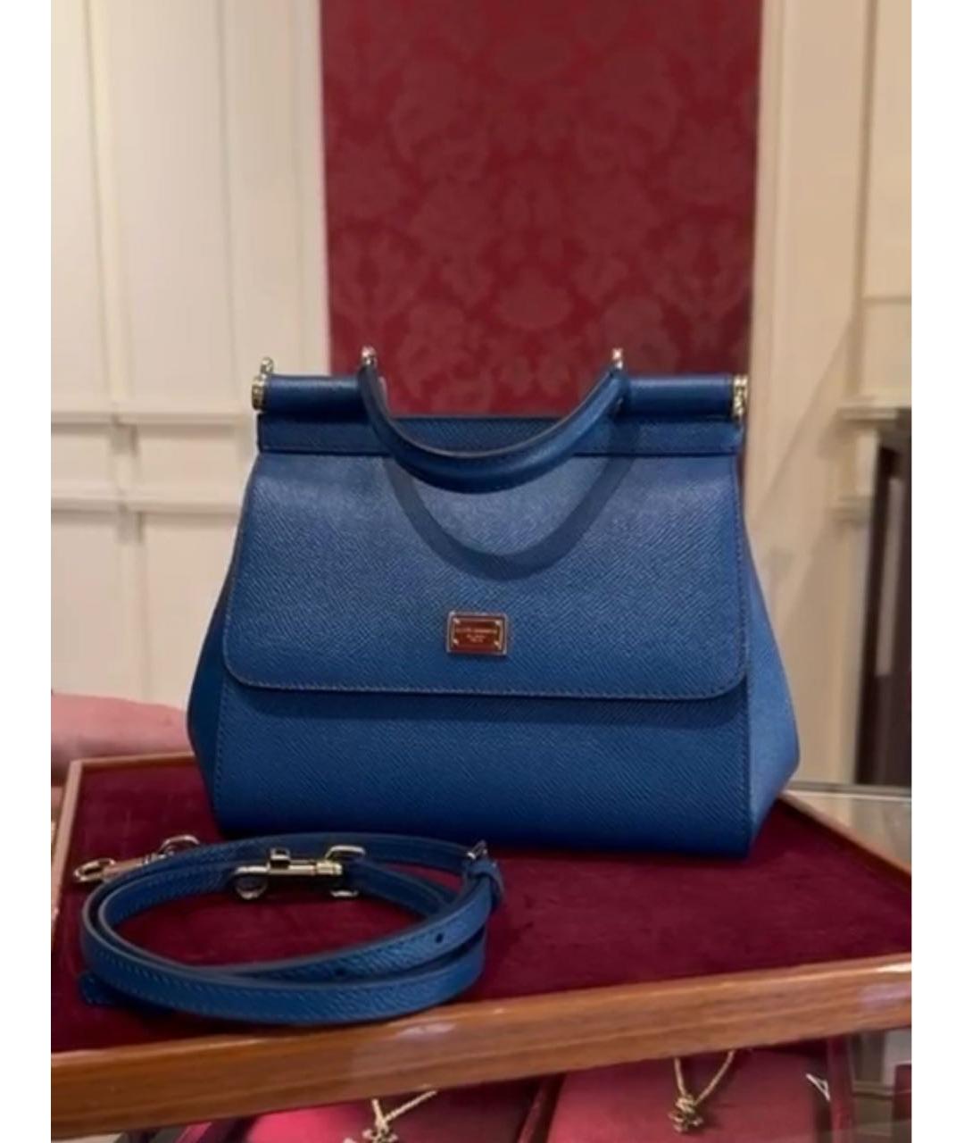 DOLCE&GABBANA Темно-синяя кожаная сумка с короткими ручками, фото 4