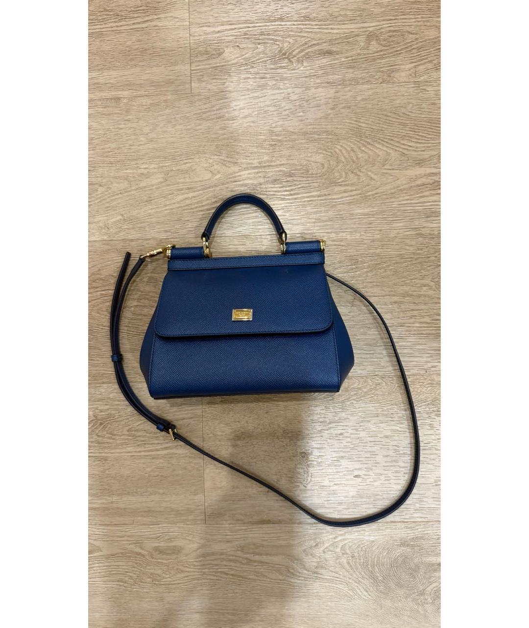DOLCE&GABBANA Темно-синяя кожаная сумка с короткими ручками, фото 6