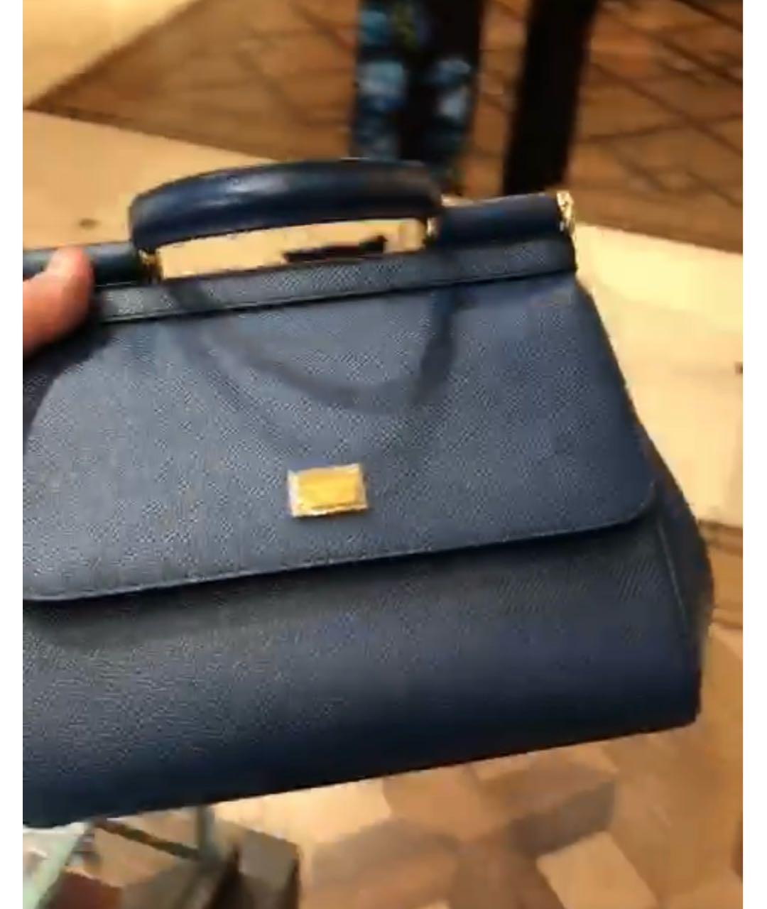 DOLCE&GABBANA Темно-синяя кожаная сумка с короткими ручками, фото 2