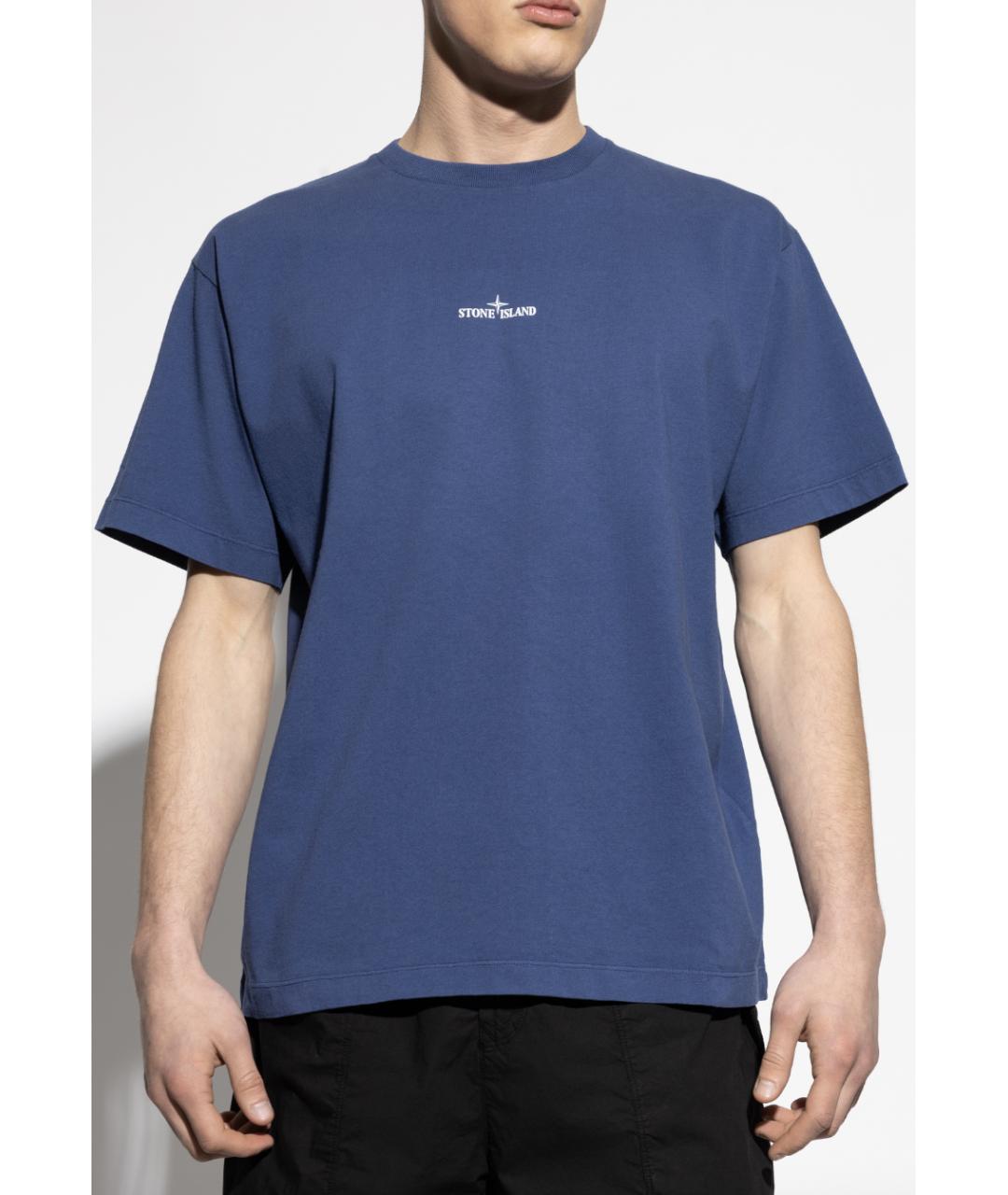 STONE ISLAND Синяя хлопковая футболка, фото 2