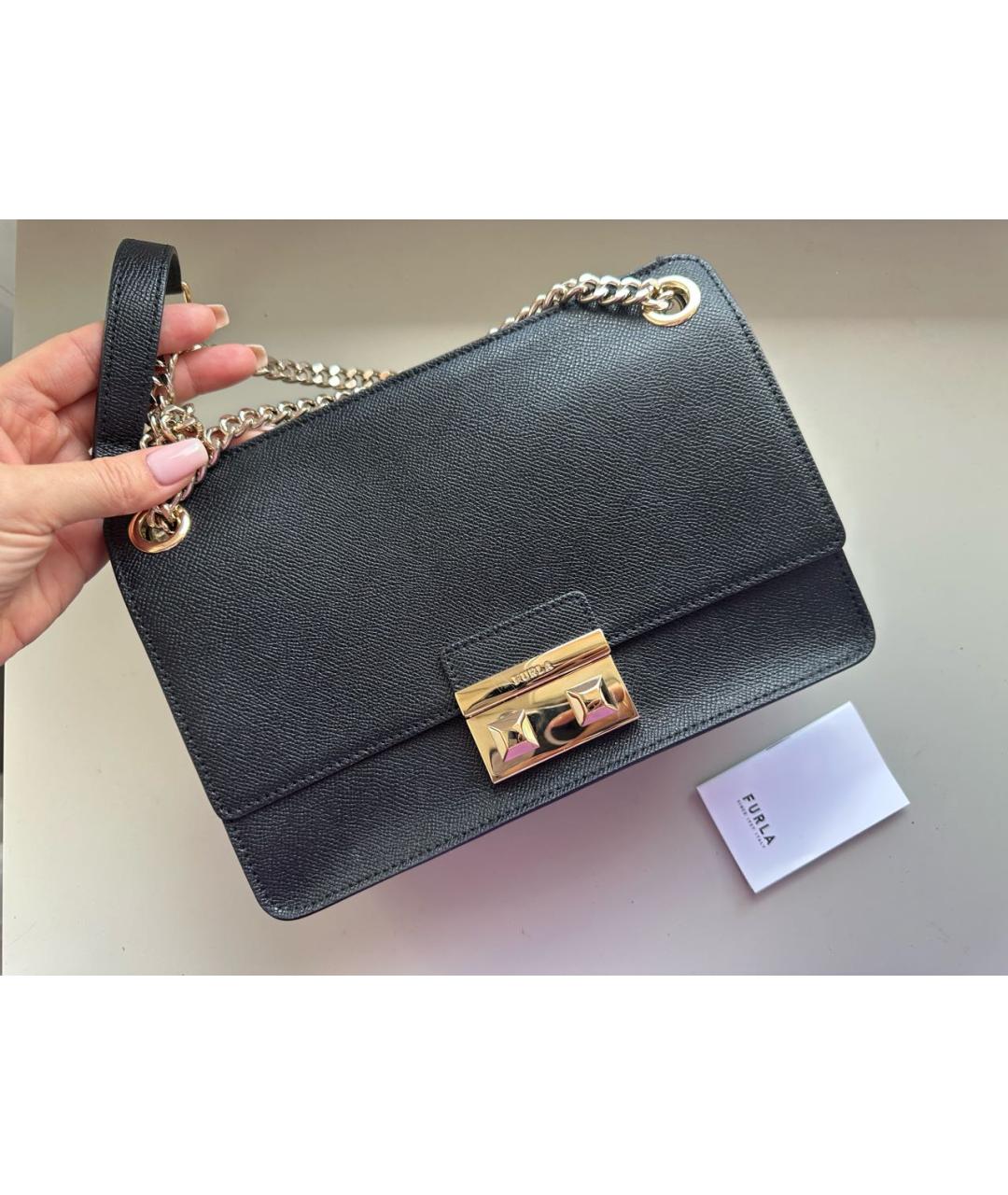 FURLA Черная кожаная сумка через плечо, фото 9