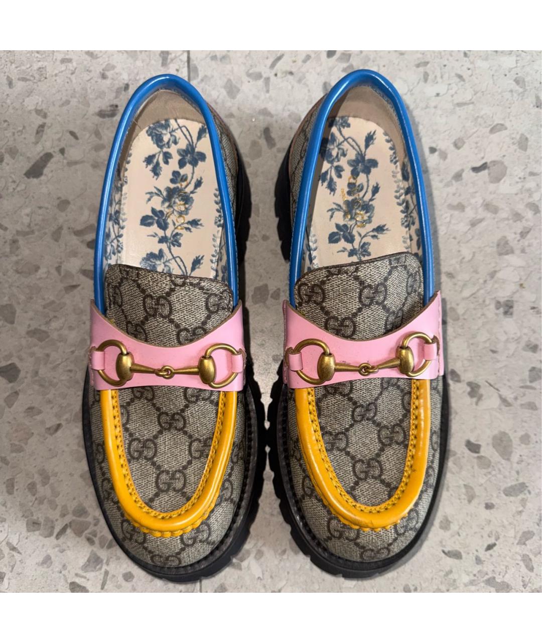 GUCCI Бежевые текстильные лоферы, фото 3