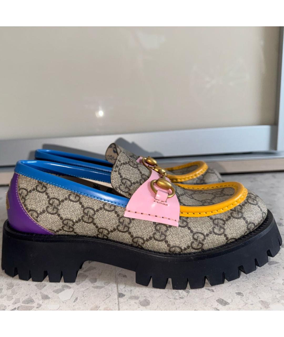 GUCCI Бежевые текстильные лоферы, фото 5