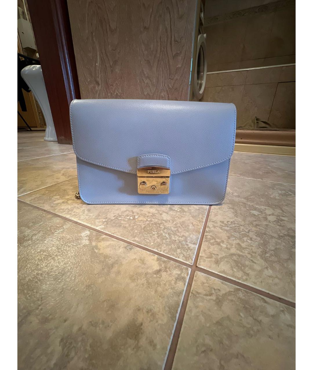 FURLA Голубая кожаная сумка через плечо, фото 5