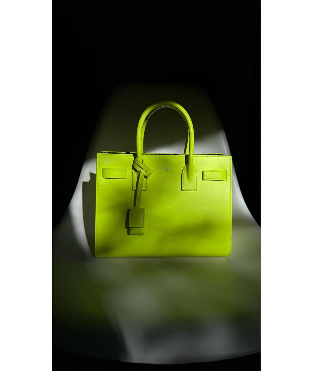 SAINT LAURENT Салатовая кожаная сумка тоут, фото 2
