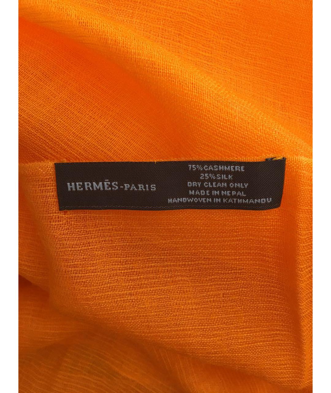 HERMES Оранжевый кашемировый шарф, фото 5
