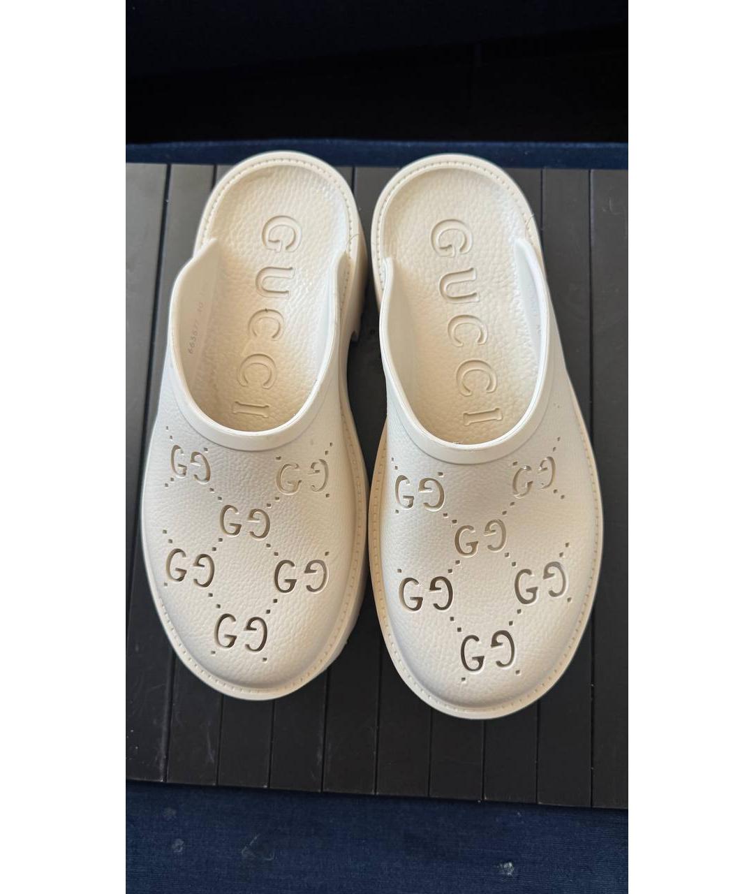 GUCCI Бежевые резиновые сабо, фото 6