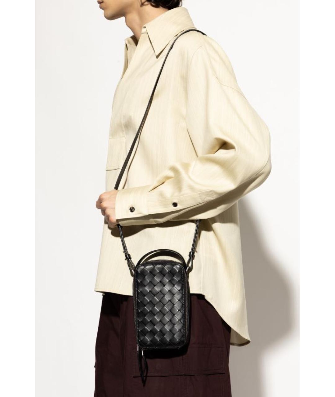 BOTTEGA VENETA Черная кожаная сумка на плечо, фото 6