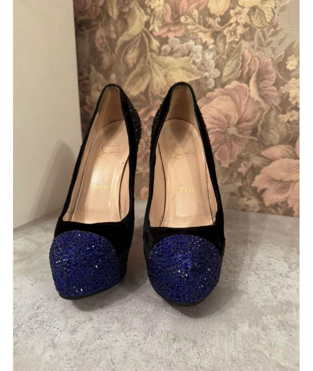 CHRISTIAN LOUBOUTIN Черные бархатные туфли, фото 2